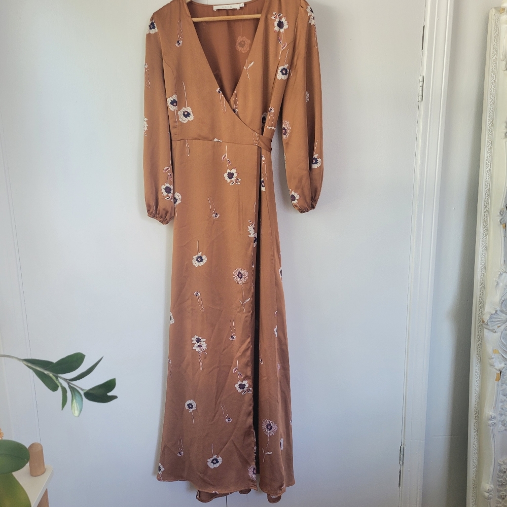 Aster Silky Wrap Dress - Brown Floral